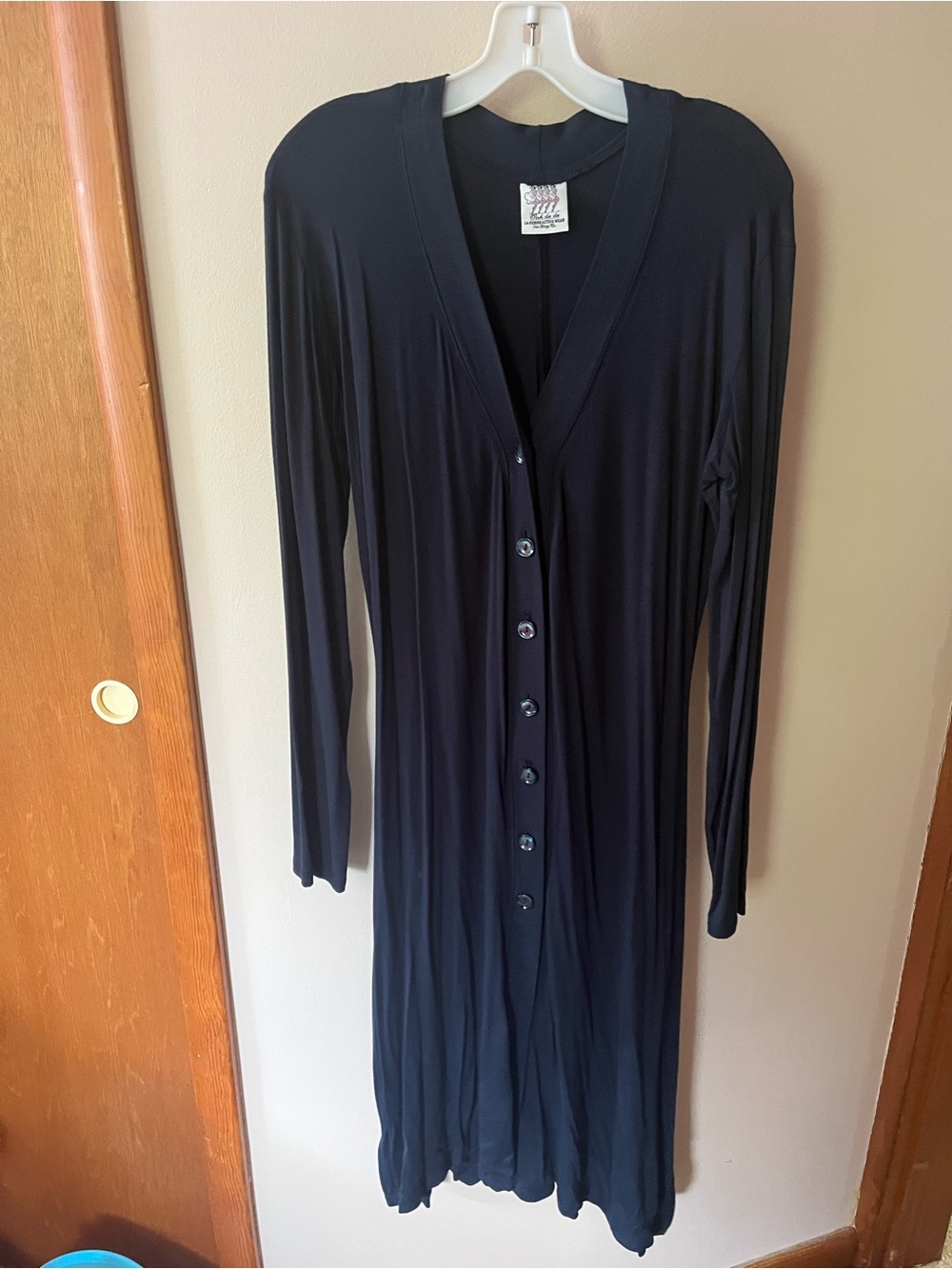 Navy Blue Long Button-Front Cardigan Dress
